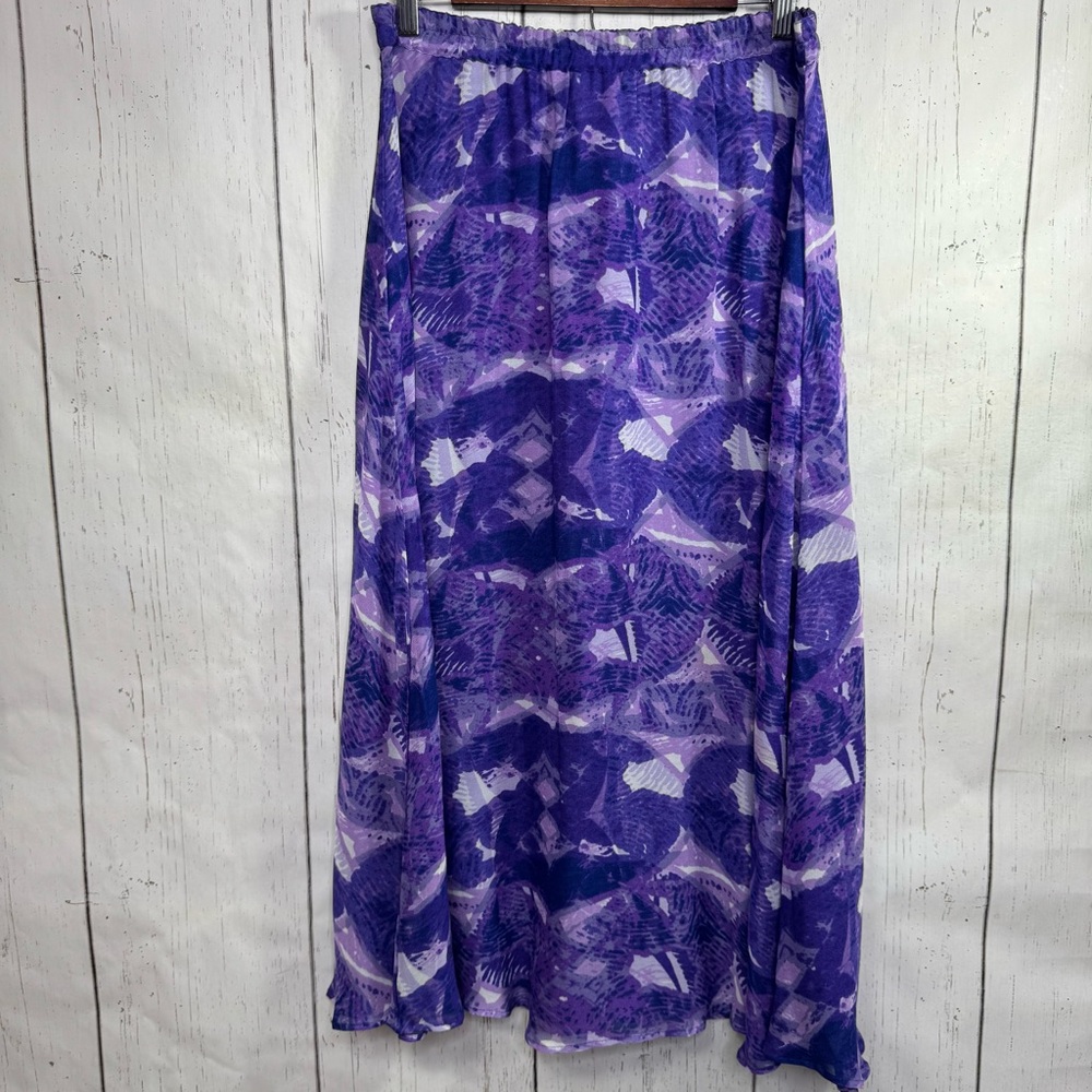 Coldwater Creek Reversible Purple Abstract Maxi Skirt Boho Artsy Lagenlook 8 - Picture 8 of 13